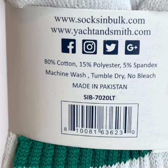 NWT Yacht & Smith 3 Pairs of Over the Calf Tube Socks Green White Yellow Stripes - Picture 4 of 5
